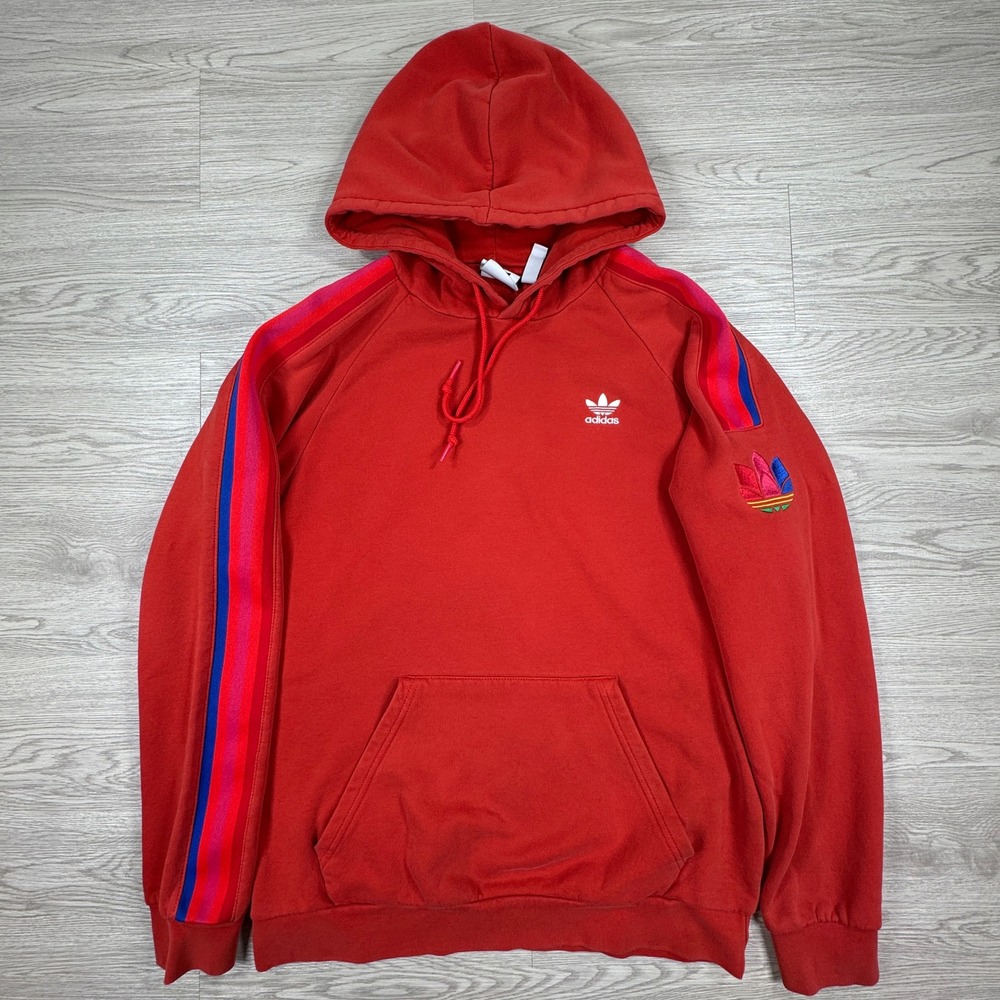 Adidas‎ Mens Hoodie Originals Trefoil 3-Stripe Pullover Red Medium Retro Sport